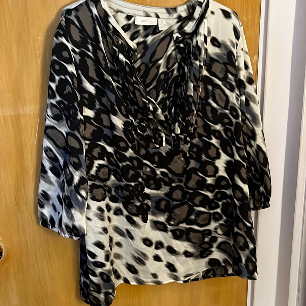Chico’s Vintage Animal Print V-Neck 3/4” Sleeve Women’s Blouse Size 3 (14-16)